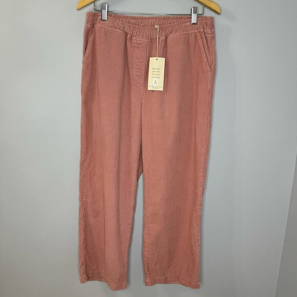 IT IS WELL LA Corduroy Crop Pant Pull-on Relax Fit Pink Cotton Women's L New - Picture 2 of 11